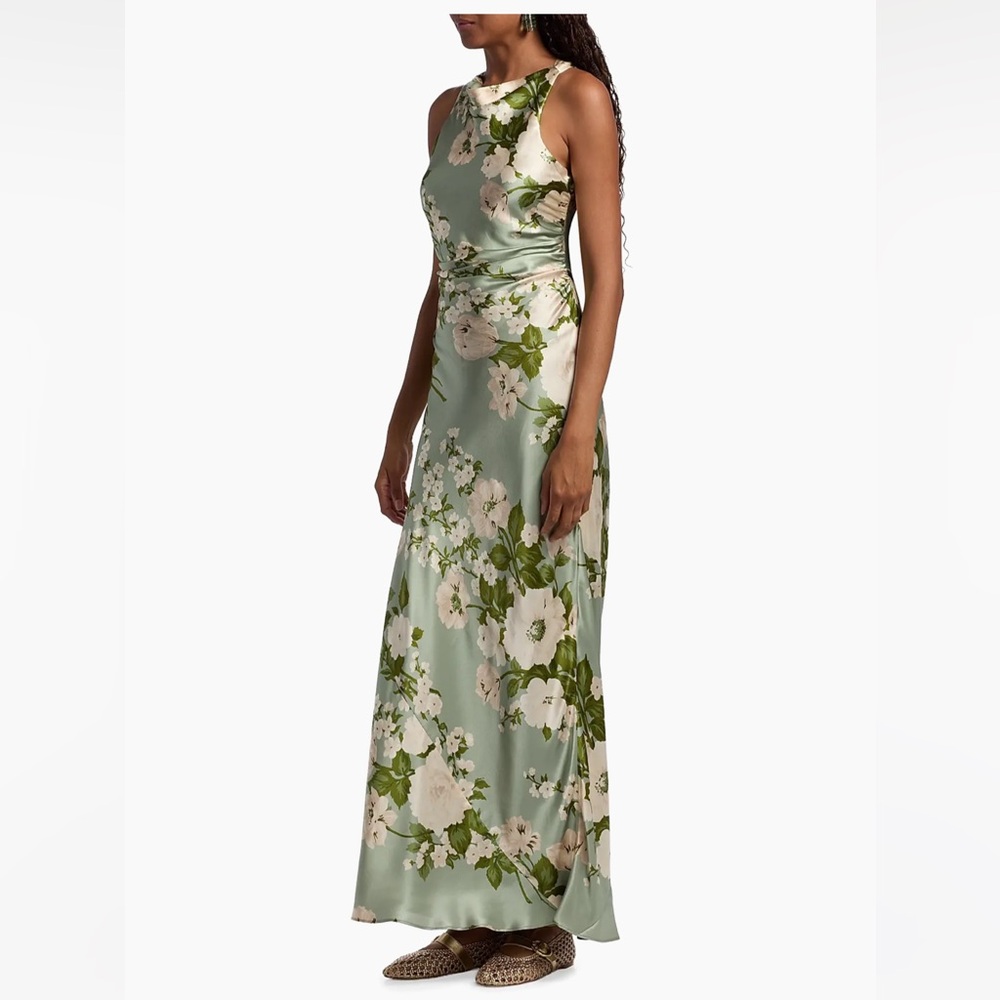 Reformation Floral Green Maxi Dress, Anaiis Silk Floral Column Gown